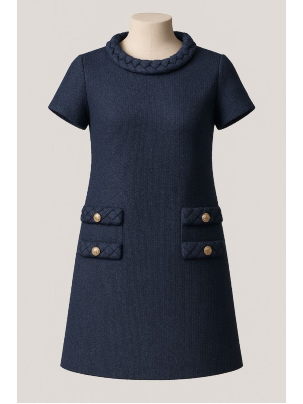 Navy Mini Dress with Golden-Silver Buttons Size Medium - Picture 3 of 9